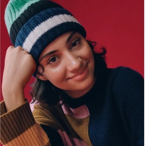 Everlane Cashmere Beanie Hat Striped Unisex NEW with tag - Picture 2 of 4